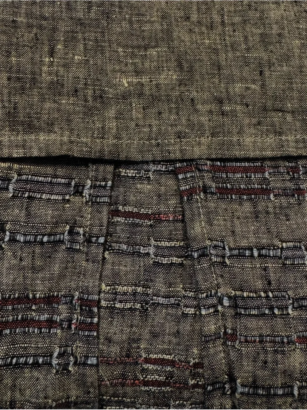 FLAX 100% Linen Midi Skirt Large Taupe Gray Textured Scalloped Overlay Lagenlook - Picture 9 of 13